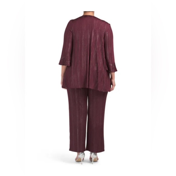 NWT R&M RICHARDS Plus Size 22W Wine Metallic 3pc Fly Away Jacket Pant Suit - Picture 2 of 11